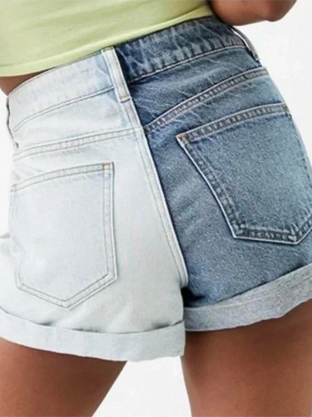 High waisted two tone mom denim shorts
